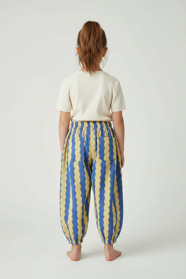 Pantalon Fluide Rayé Scallop Bleu Jaune Ample Enfant - Multicolore Lin - vue 2