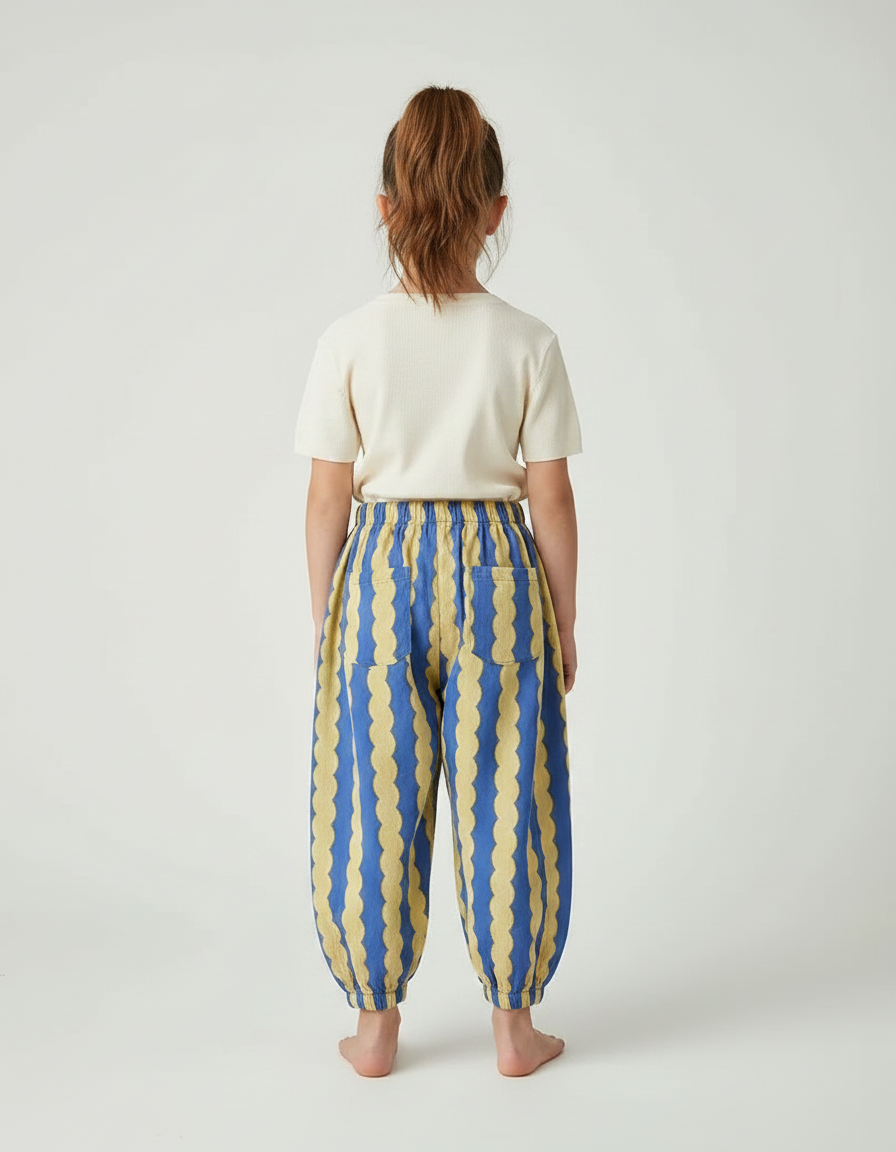 Pantalon Fluide Rayé Scallop Bleu Jaune Ample Enfant - Multicolore Lin - vue 2