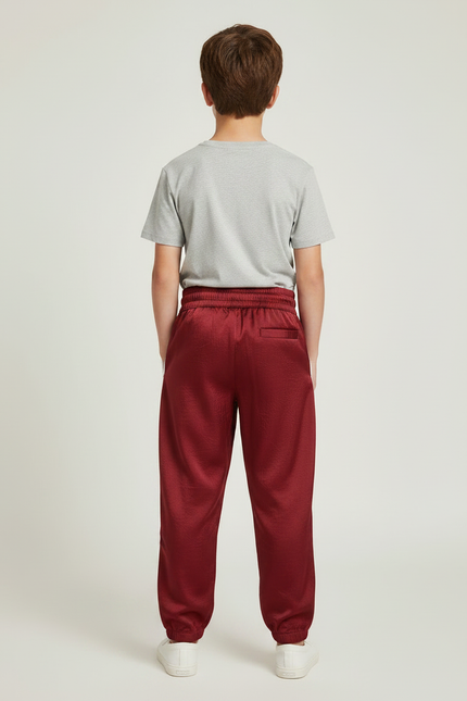 Pantalon Fluide Bordeaux Satiné Ample Décontracté Sportif - vue 2