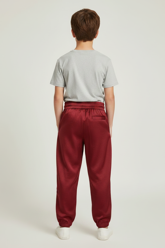 Pantalon Fluide Bordeaux Satiné Ample Décontracté Sportif - vue 2
