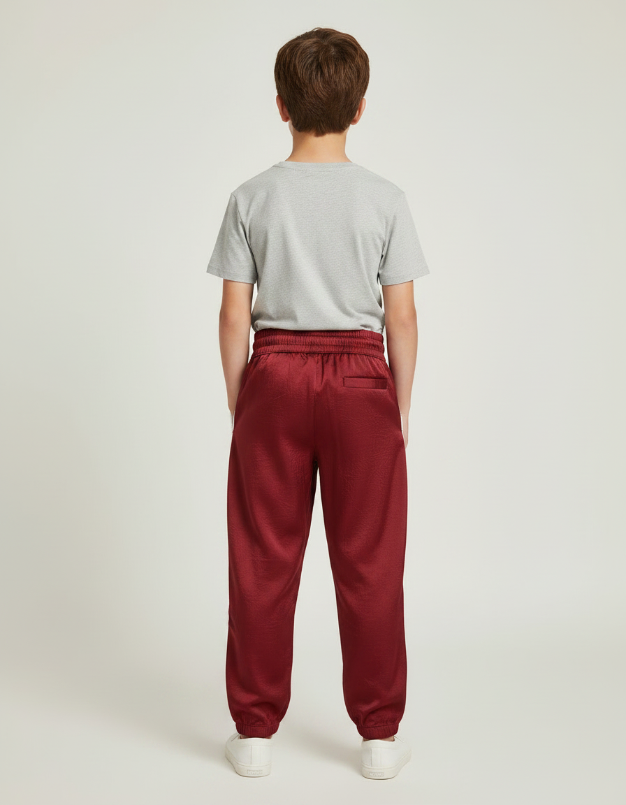 Pantalon Fluide Bordeaux Satiné Ample Décontracté Sportif - vue 2