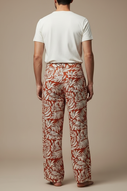 Pantalon Fluide Imprimé Feuillage Ample Homme Bohème - Viscose - vue 2