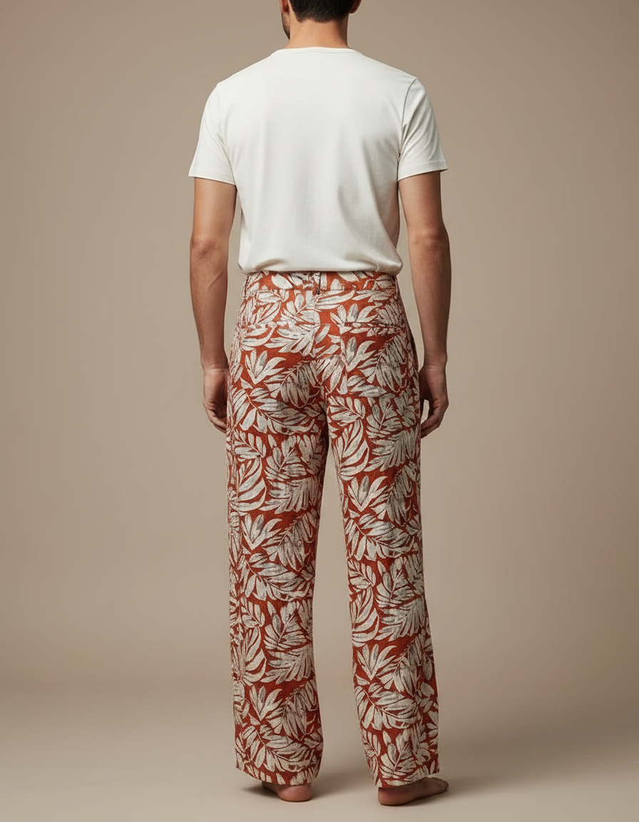 Pantalon Fluide Imprimé Feuillage Ample Homme Bohème - Viscose - vue 2