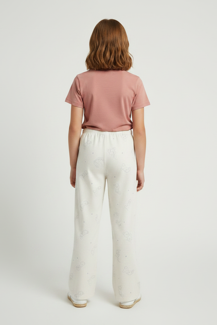 Pantalon Fluide Écru Imprimé Ample Décontracté Enfant - Beige Molleton - vue 2