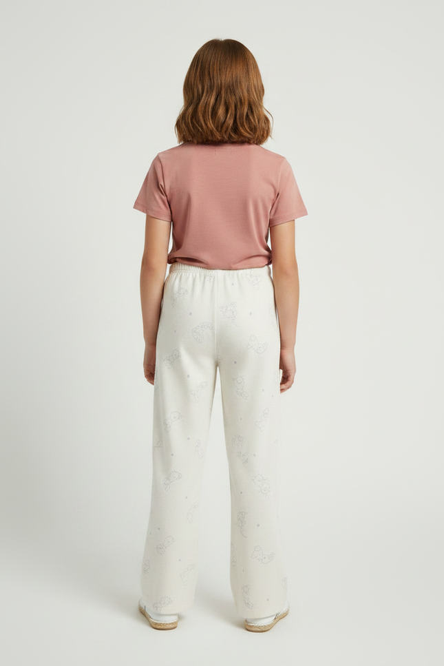 Pantalon Fluide Écru Imprimé Ample Décontracté Enfant - Beige Molleton - vue 2