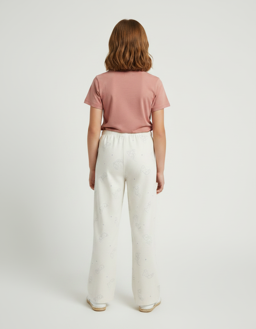 Pantalon Fluide Écru Imprimé Ample Décontracté Enfant - Beige Molleton - vue 2