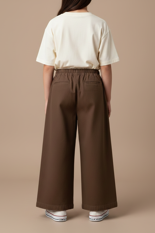 Pantalon Fluide Marron Ample Décontracté Coton Enfant - vue 2