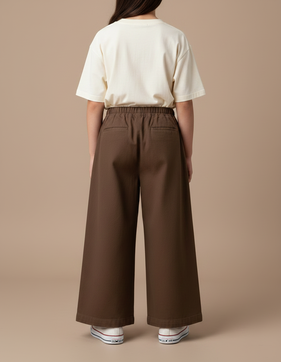 Pantalon Fluide Marron Ample Décontracté Coton Enfant - vue 2