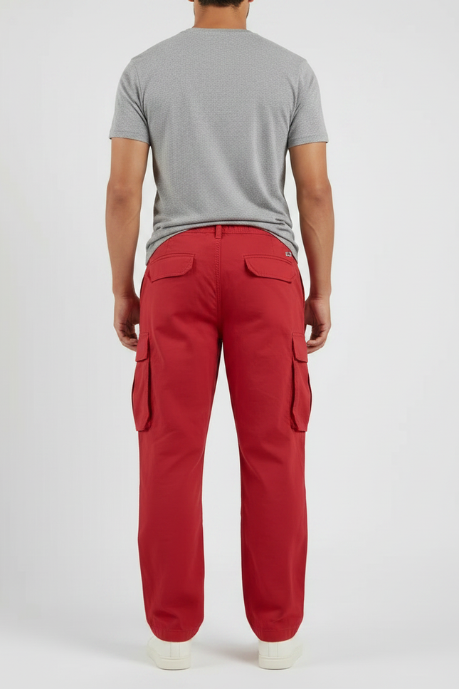 Pantalon Fluide Rouge Cargo Cordon Décontracté Homme - Toile - vue 2