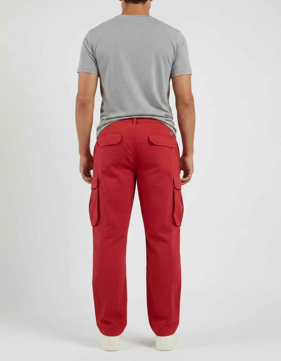 Pantalon Fluide Rouge Cargo Cordon Décontracté Homme - Toile - vue 2