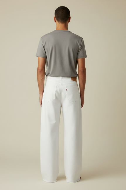 Pantalon Fluide Blanc Ample Droit Décontracté Homme - Jean - vue 2