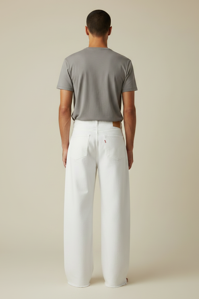 Pantalon Fluide Blanc Ample Droit Décontracté Homme - Jean - vue 2