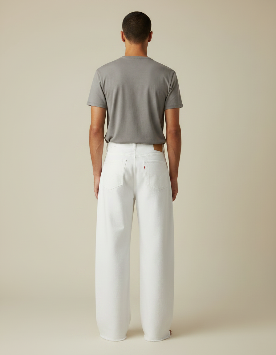Pantalon Fluide Blanc Ample Droit Décontracté Homme - Jean - vue 2
