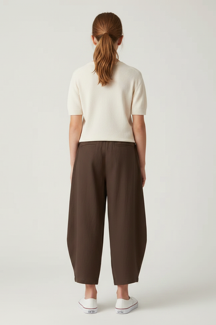 Pantalon Fluide Marron Ample Coton Décontracté Fille - vue 2