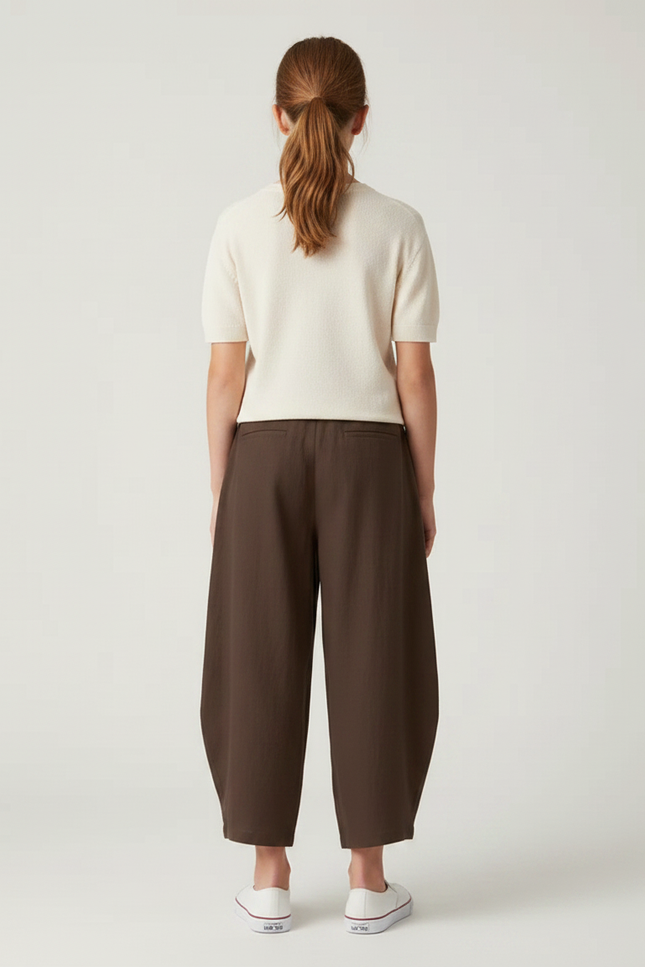 Pantalon Fluide Marron Ample Coton Décontracté Fille - vue 2