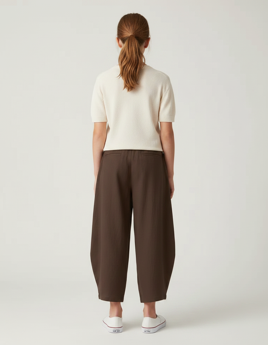 Pantalon Fluide Marron Ample Coton Décontracté Fille - vue 2