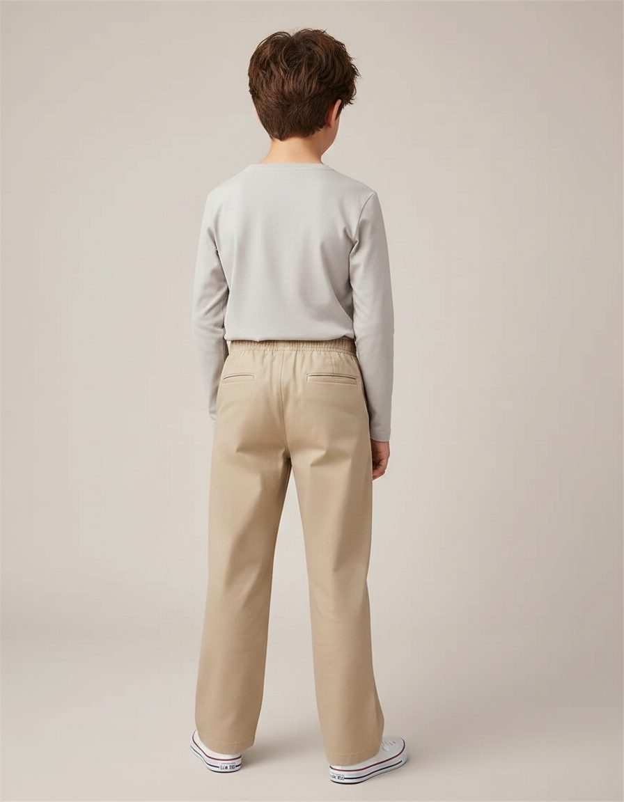 Pantalon Fluide Beige Coton Décontracté Enfant - vue 2