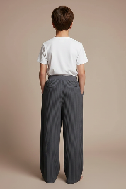 Pantalon Fluide Plissé Gris Ample Décontracté Enfant - Polyester - vue 2
