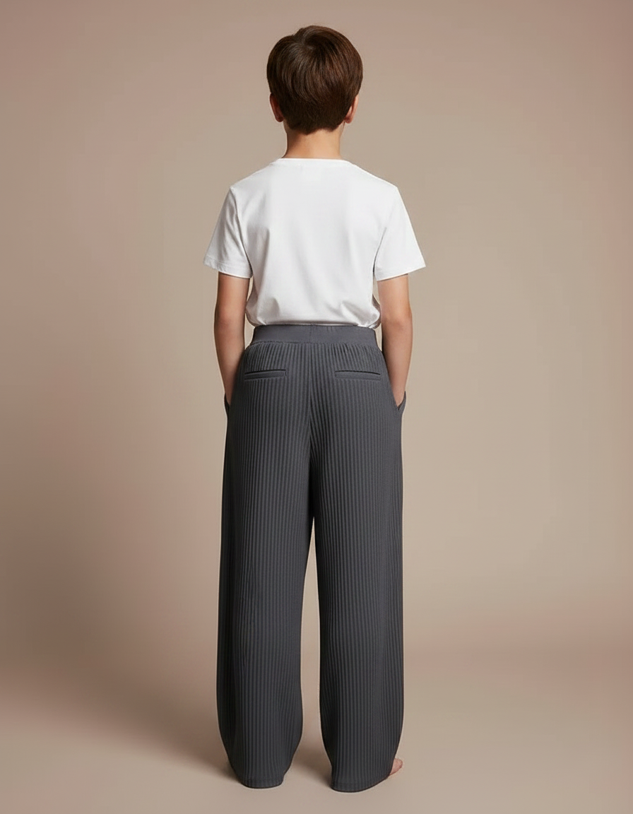 Pantalon Fluide Plissé Gris Ample Décontracté Enfant - Polyester - vue 2