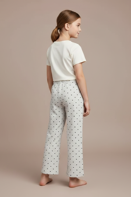 Pantalon Fluide Gris Ample Cœurs Confortable Fille - Molleton - vue 2