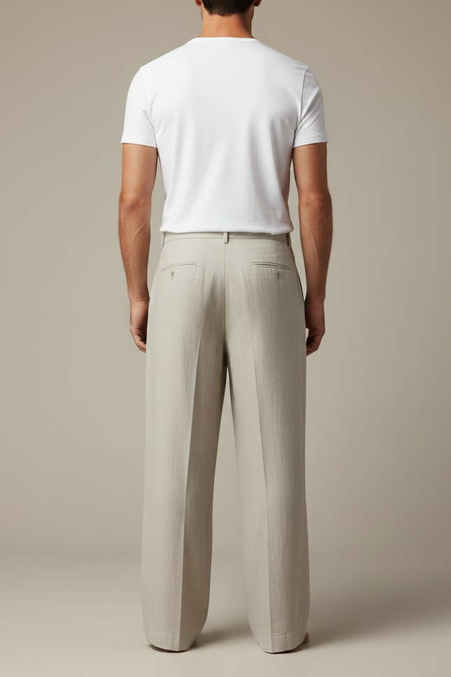 Pantalon Fluide Beige Ample Lin Décontracté Homme - vue 2