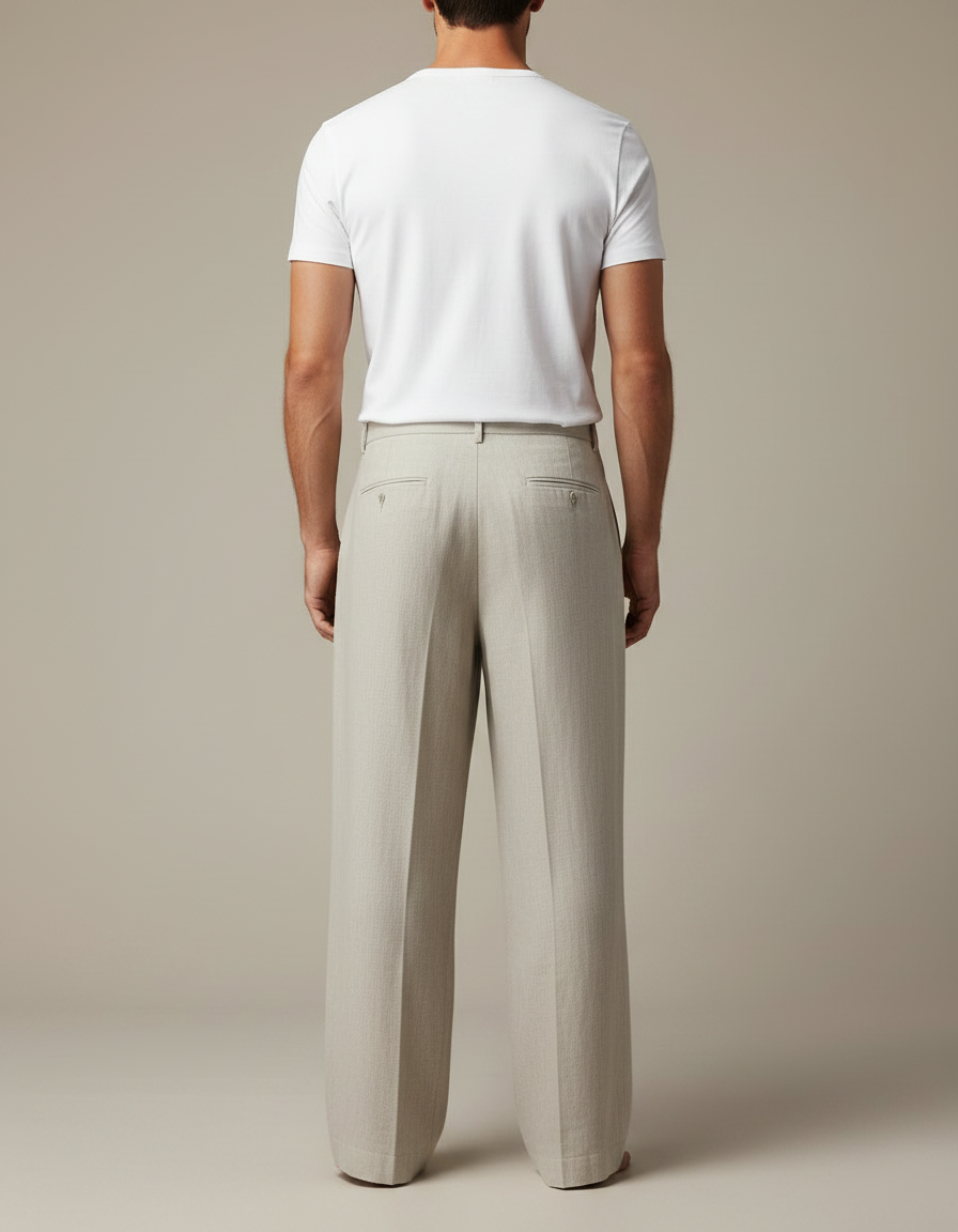 Pantalon Fluide Beige Ample Lin Décontracté Homme - vue 2