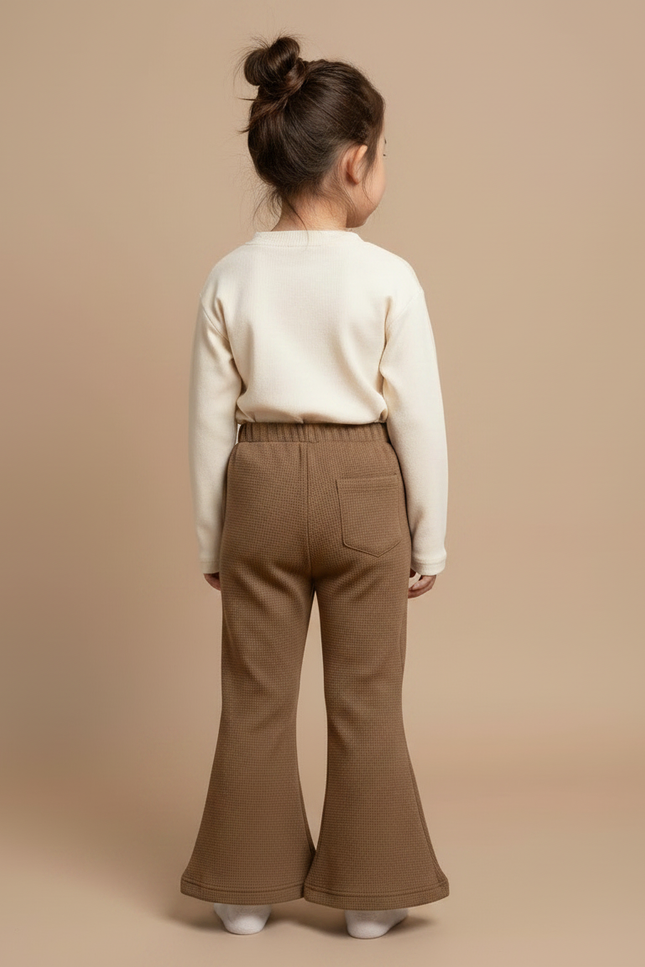 Pantalon Fluide Marron Gaufré Évasé Confortable Fille - Maille - vue 2