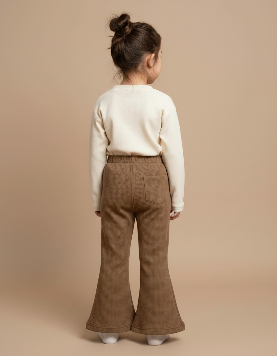 Pantalon Fluide Marron Gaufré Évasé Confortable Fille - Maille - vue 2