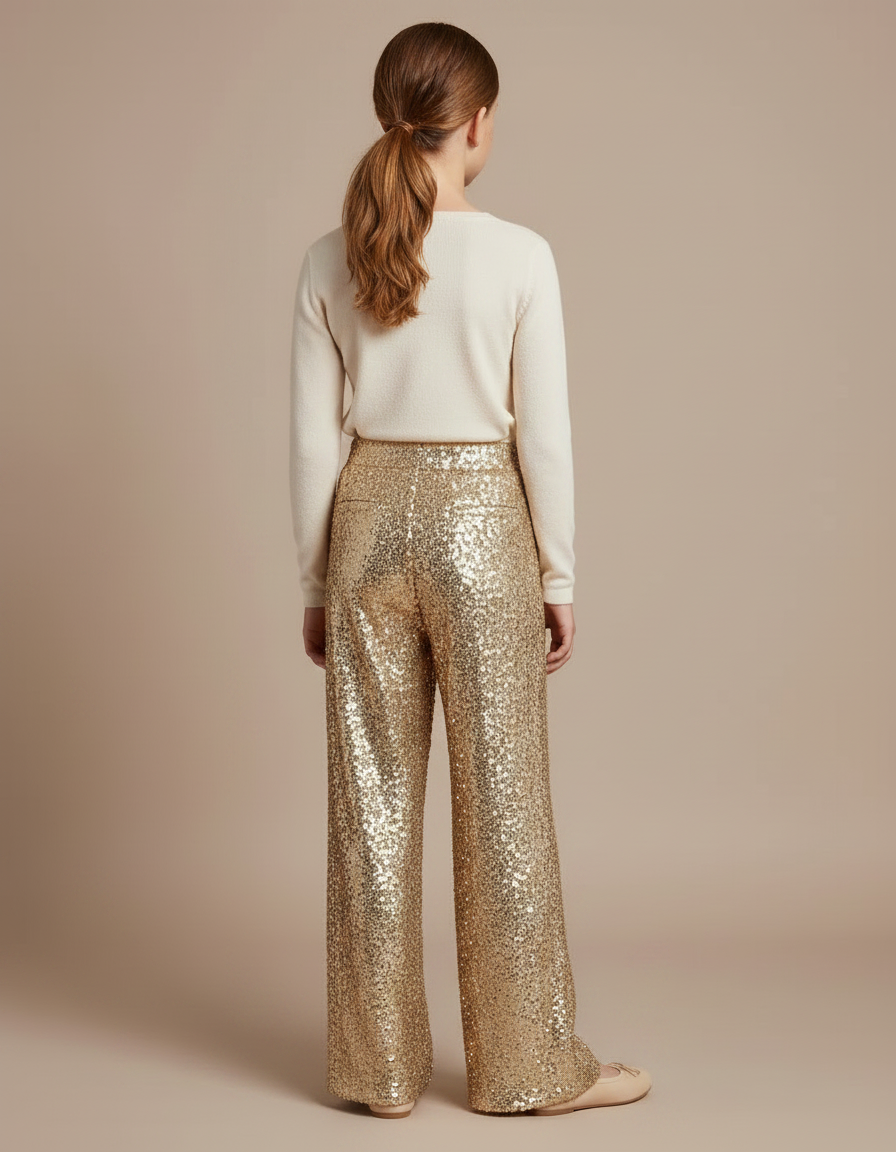 Pantalon Fluide Paillettes Dorées Évasé Scintillant Enfant - Polyester - vue 2