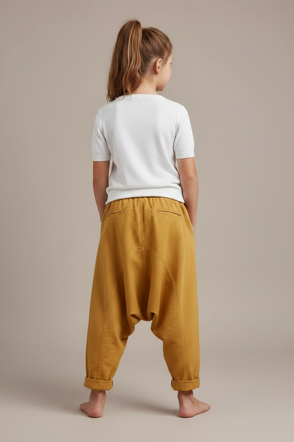 Pantalon Fluide Ample Jaune Moutarde Décontracté Confortable Coton - vue 2
