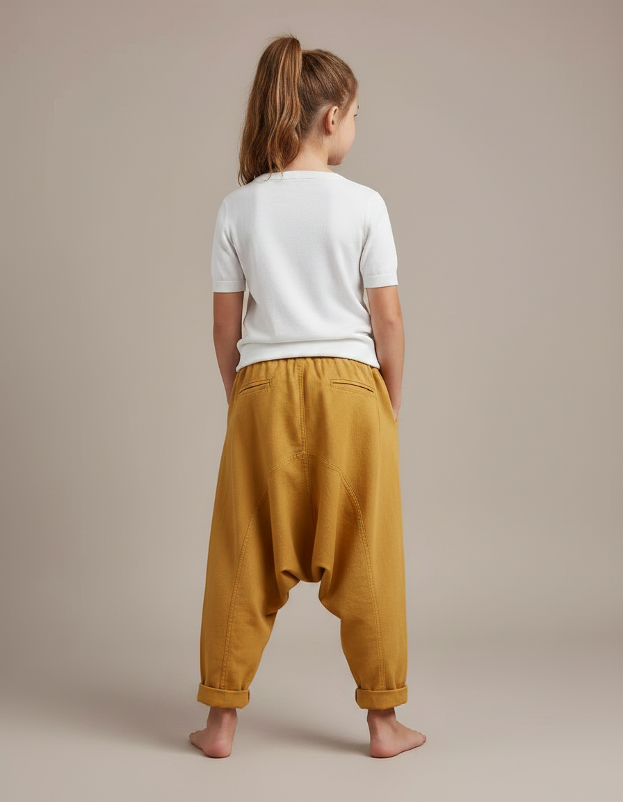 Pantalon Fluide Ample Jaune Moutarde Décontracté Confortable Coton - vue 2