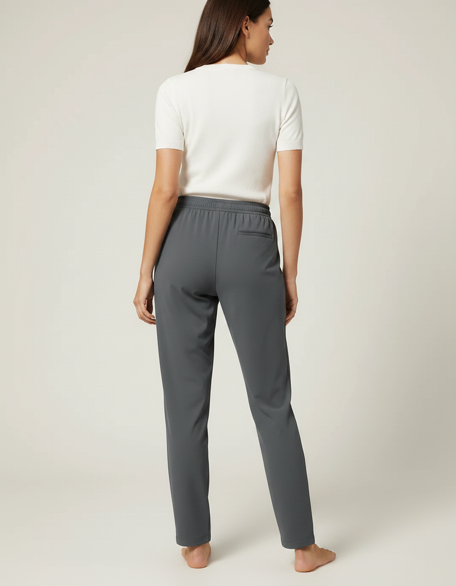 Pantalon Fluide Gris Ample Confortable Cordon Femme - Polyester - vue 2