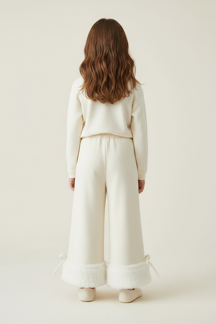 Pantalon Fluide Écru Ample Fourrure Hiver Enfant - Beige Molleton - vue 2