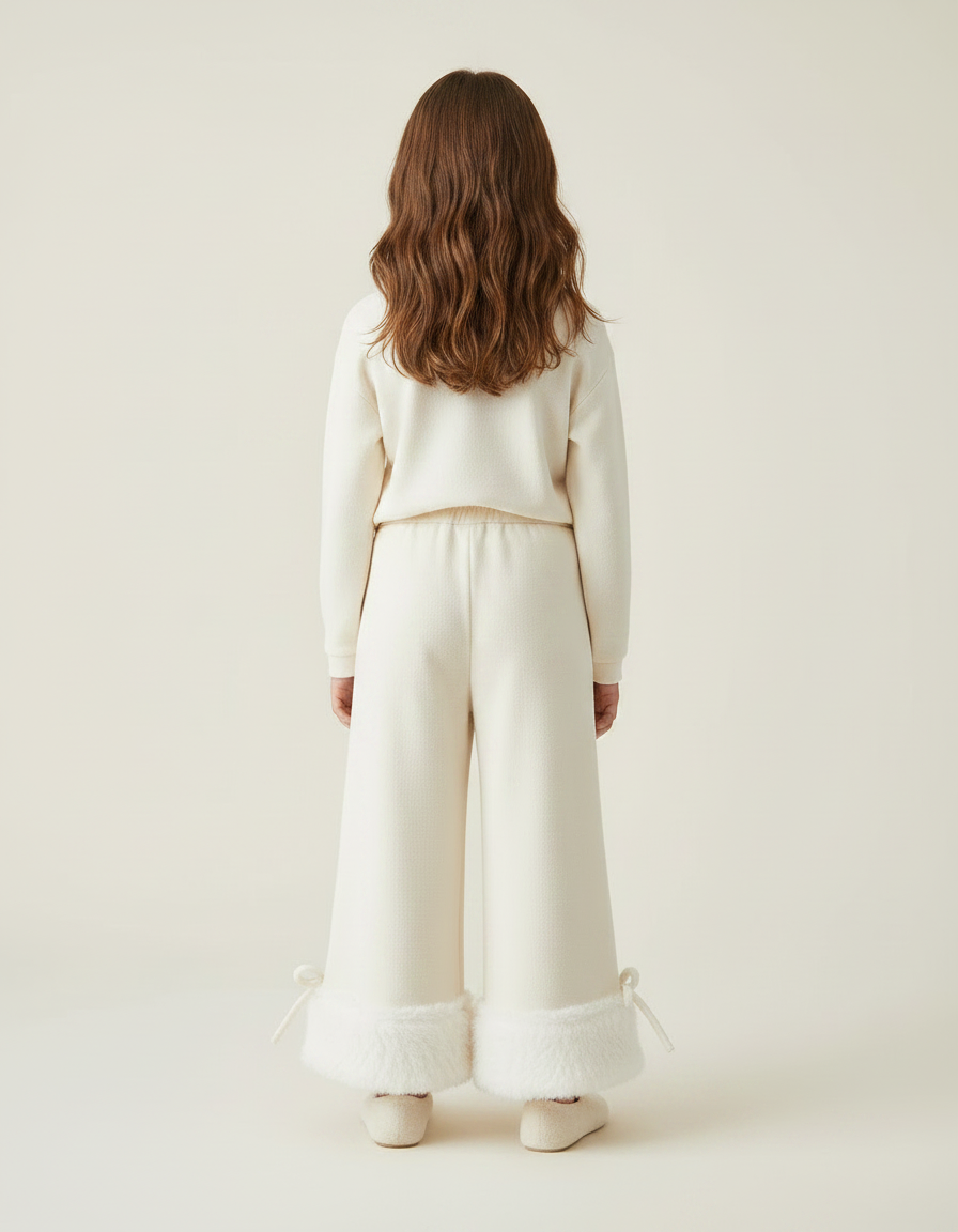Pantalon Fluide Écru Ample Fourrure Hiver Enfant - Beige Molleton - vue 2