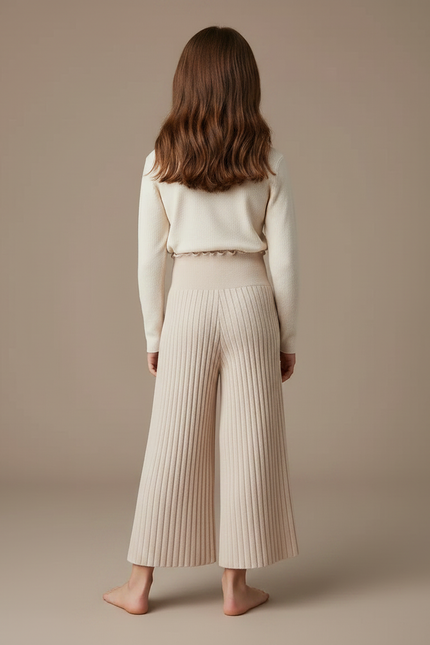 Pantalon Fluide Beige Côtelé Tricoté Enfant Ample - Maille - vue 2