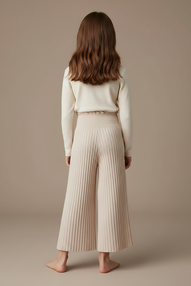 Pantalon Fluide Beige Côtelé Tricoté Enfant Ample - Maille - vue 2