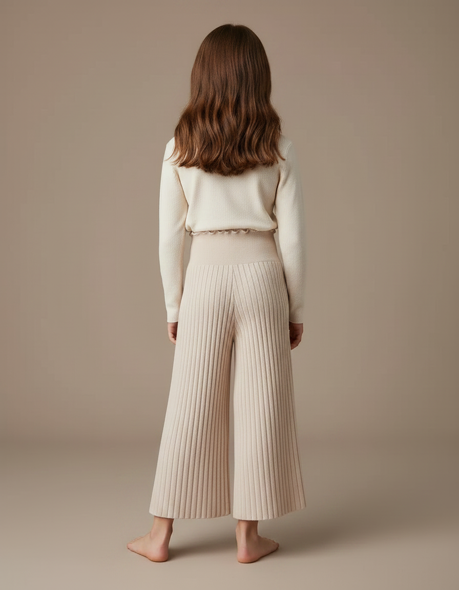 Pantalon Fluide Beige Côtelé Tricoté Enfant Ample - Maille - vue 2