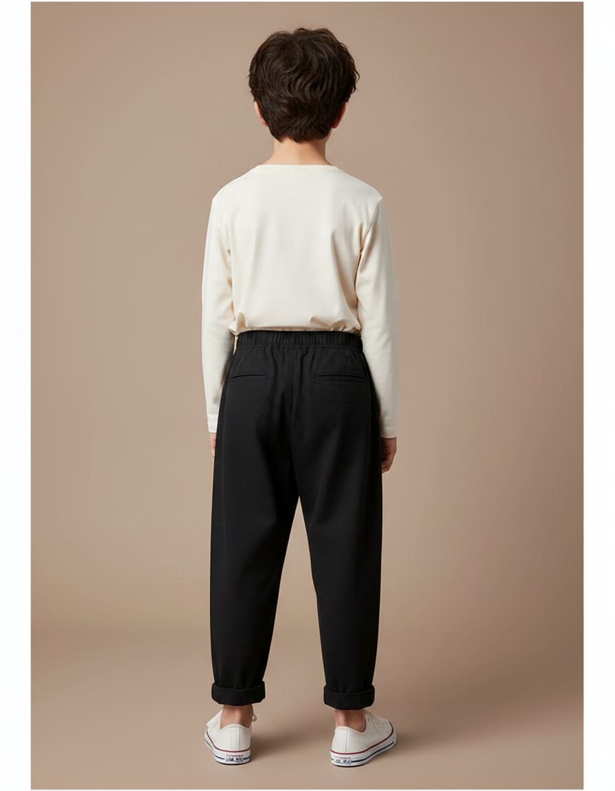Pantalon Fluide Noir Ample Coton Enfant Simple - vue 2