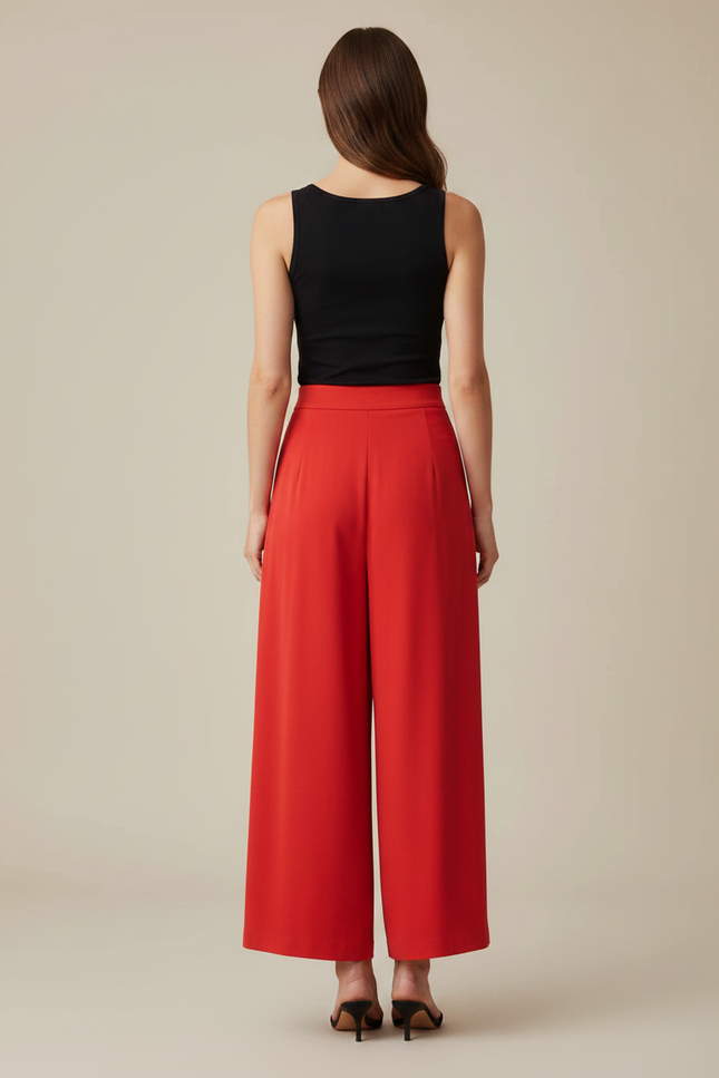 Pantalon Fluide Rouge Ample Plissé Décontracté Élégant - Polyester - vue 2