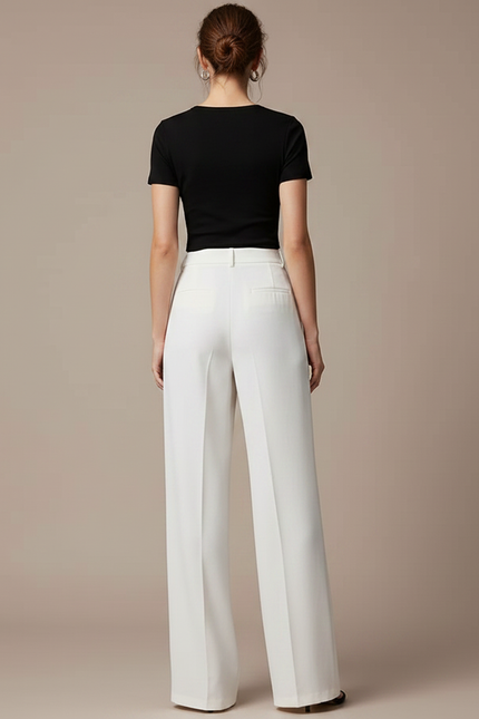 Pantalon Fluide Femme Blanc Palazzo Polyester - vue 2