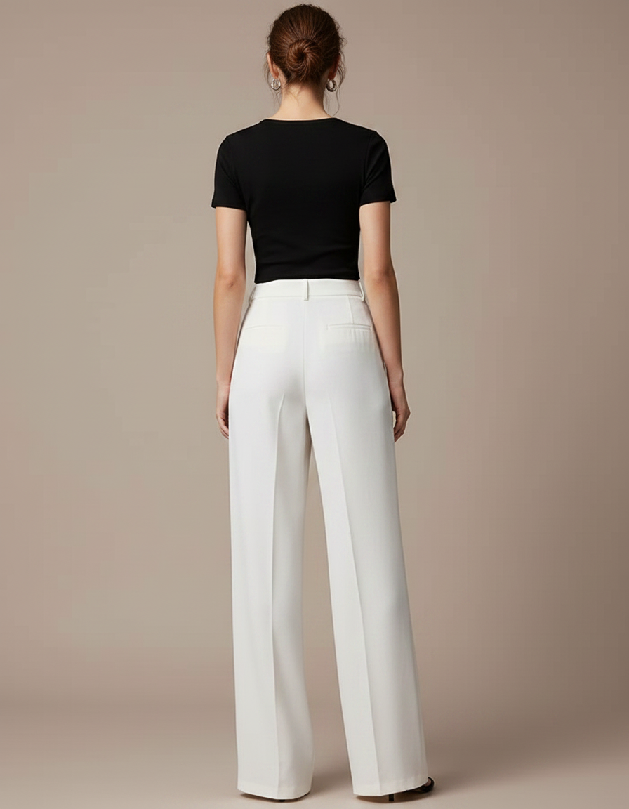 Pantalon Fluide Femme Blanc Palazzo Polyester - vue 2
