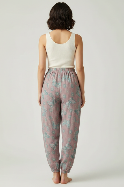Pantalon Fluide Rose Coton Imprimé Papillons Ample Confortable - vue 2