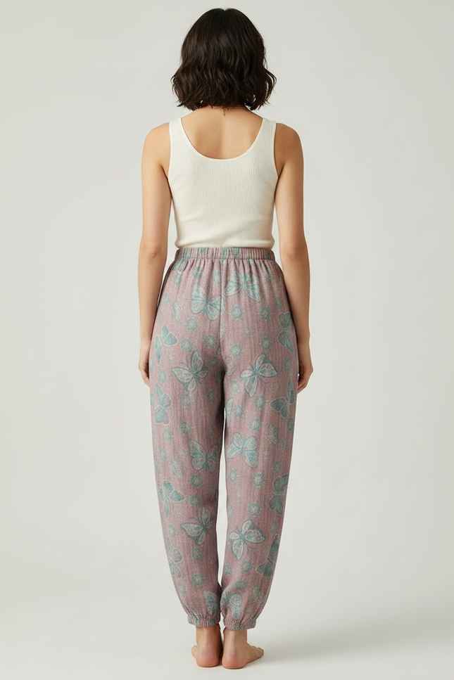 Pantalon Fluide Rose Coton Imprimé Papillons Ample Confortable - vue 2