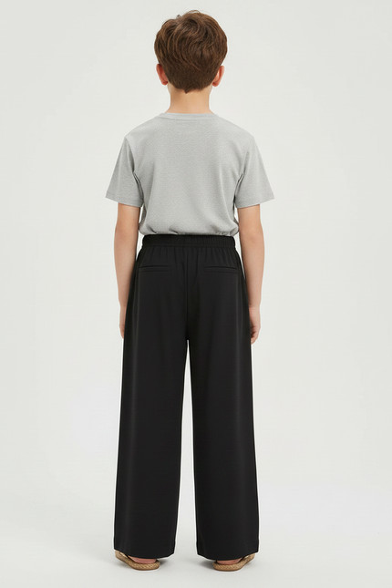 Pantalon Fluide Garçon Noir Palazzo - Polyester - vue 2