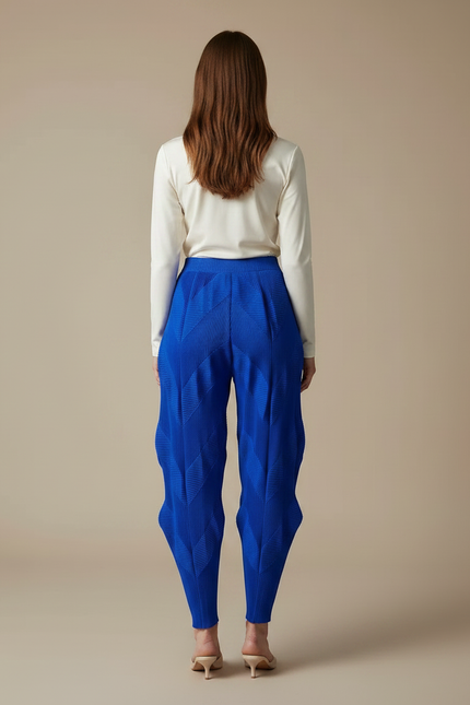 Pantalon Fluide Plissé Bleu Élastique Chevrons Femme Élégant - Polyester - vue 2