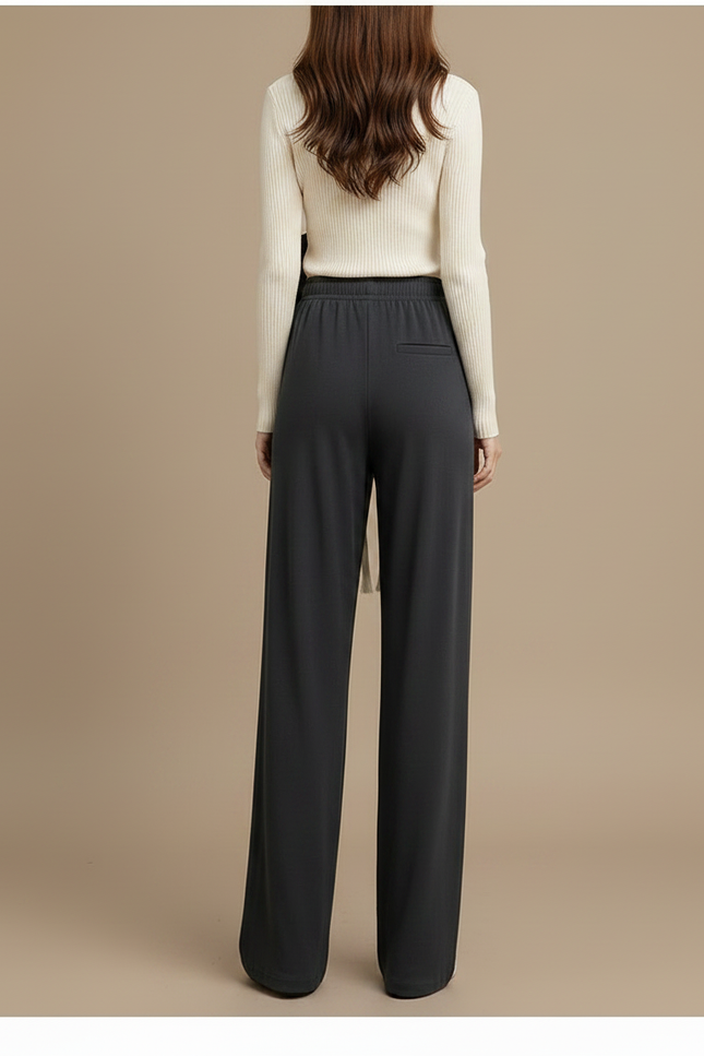 Pantalon Fluide Ample Décontracté Gris Cordon - Maille - vue 2