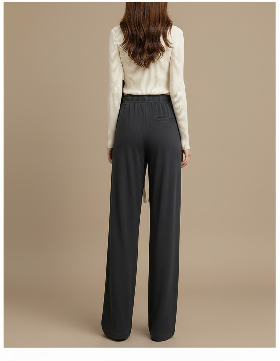 Pantalon Fluide Ample Décontracté Gris Cordon - Maille - vue 2
