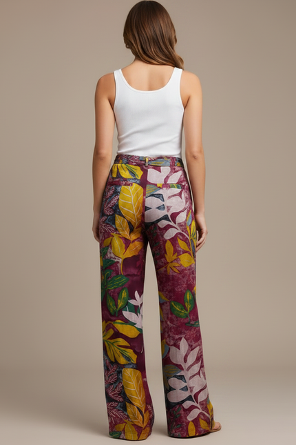 Pantalon Fluide Imprimé Floral Ample Décontracté Femme - Multicolore Viscose - vue 2