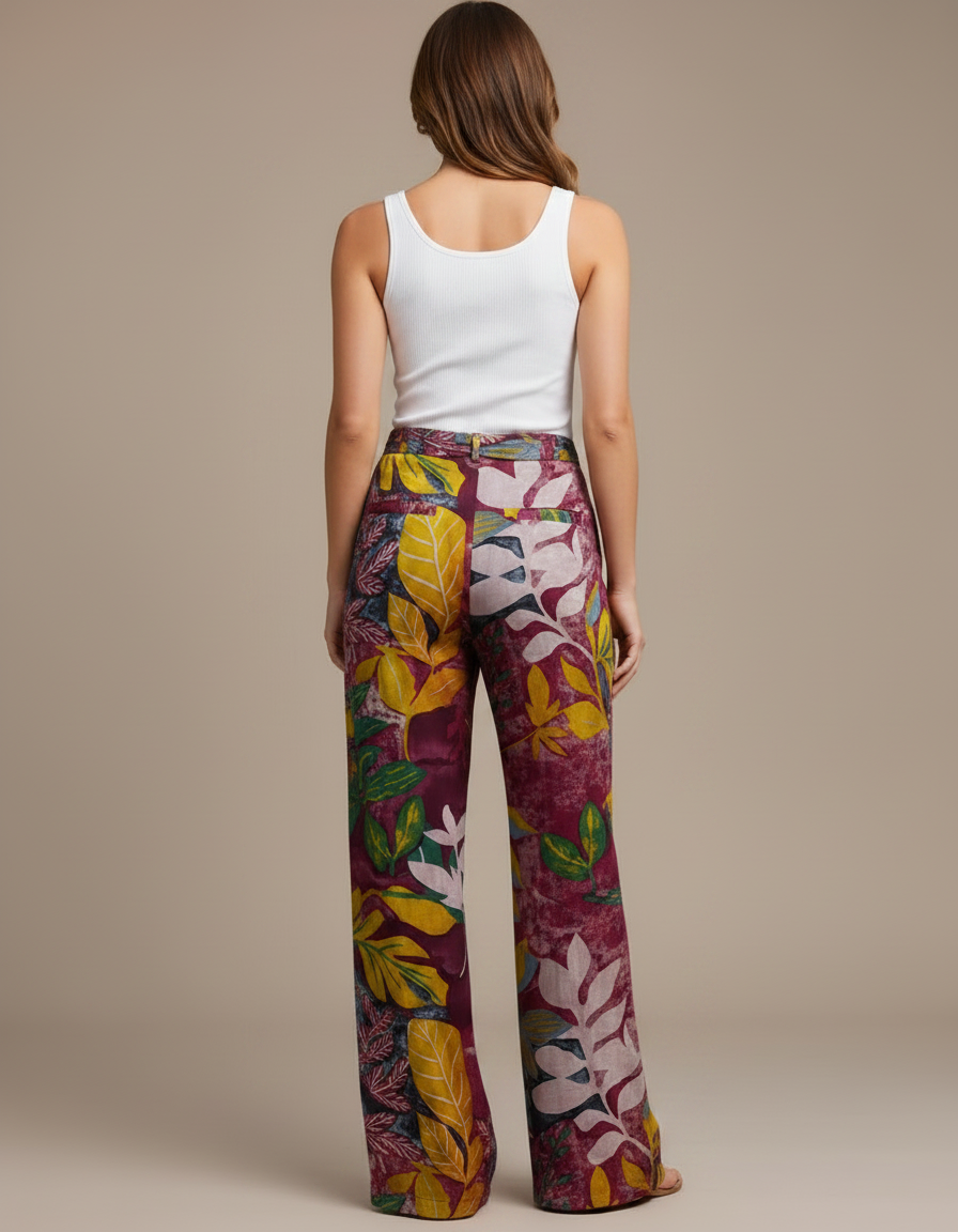 Pantalon Fluide Imprimé Floral Ample Décontracté Femme - Multicolore Viscose - vue 2