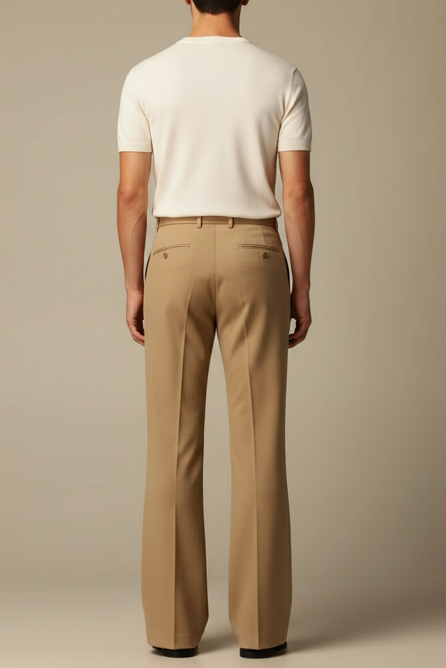 Pantalon Fluide Beige Évasé Droit Homme Élégant - Gabardine - vue 2